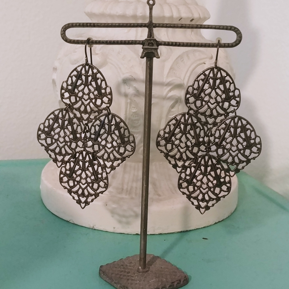 Delicate dark silver drop earrings